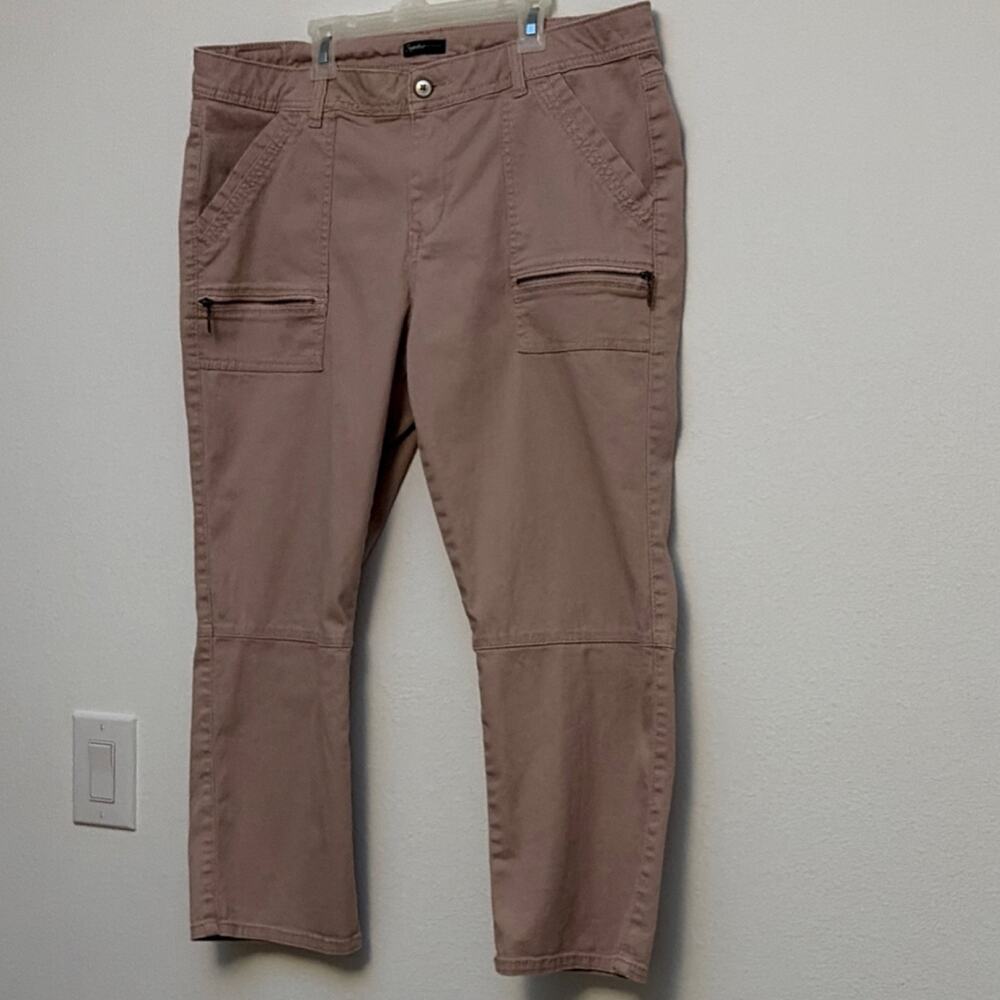 Pink Cargo Flat Front Pants Women's Pockets Zipper Button Solid